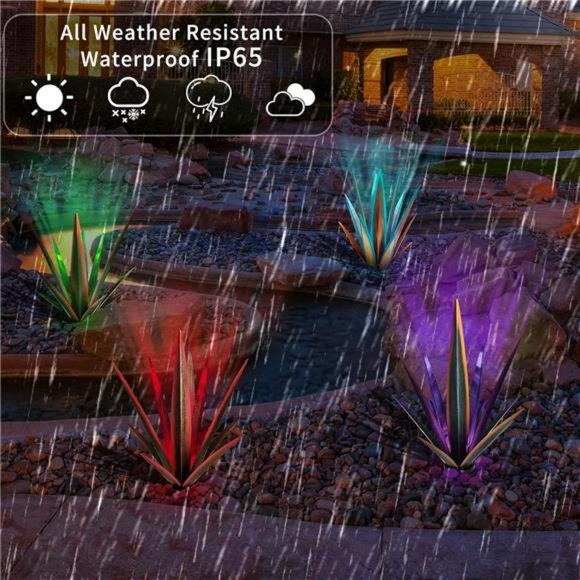 Large Tequila Rustic Sculpture, Rustic Metal Agave  (Blue - L (W/Solar Light)) - Picture 2 of 6